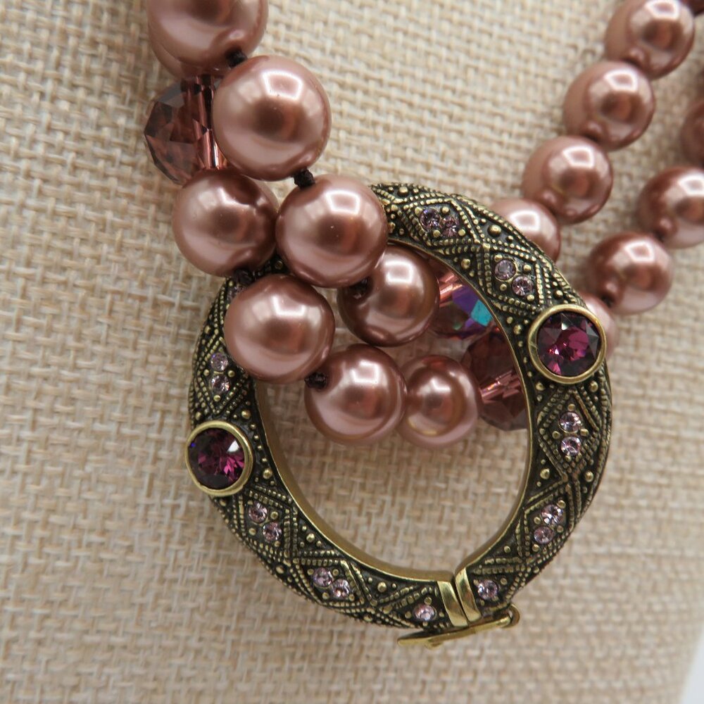 Heidi Daus Mauve Beaded Crystal Accents Necklace with Removable Clasp Pendant - Picture 6 of 13